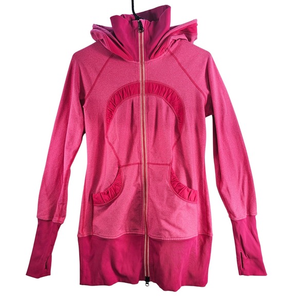 lululemon athletica Tops - Lululemon Athletica Pink Heathered Zip Up Hoodie Jacket Women Size 8 Thumbholes